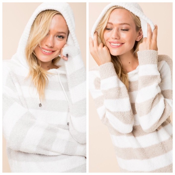 Vella Sweaters - New oatmeal striped hoodie